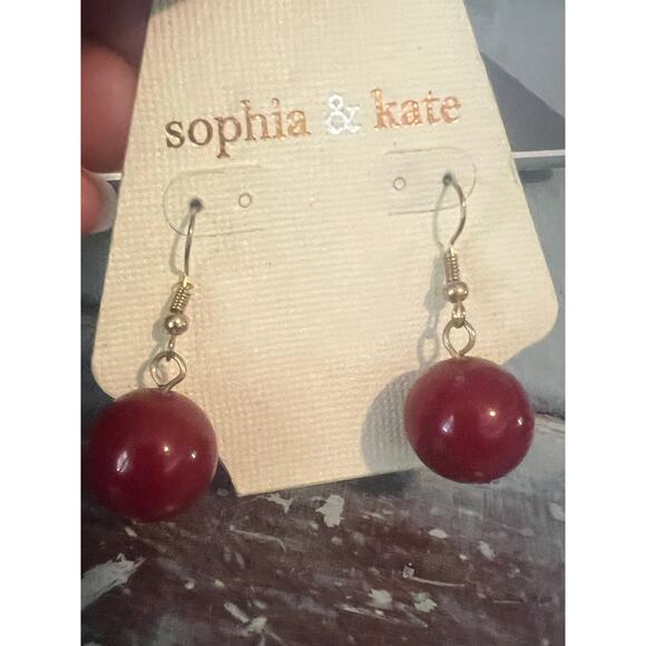 NWT Sophia & Kate Ruby Red Drop Ball Earrings with Gold Tone Hardware Classic - Picture 3 of 4